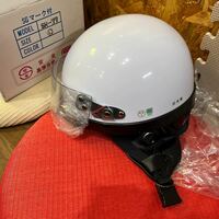 未使用 三立製作 CROWN 半帽ヘルメット SR-77 L/ホワイト/シールド・耳当て・箱付き/日本製/半キャップ/クラウン/バイク
