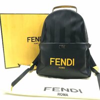 美品 FENDI フェンディ ペカン ロゴプレート ナイロン レザー リュック バッグパック ブラック a1865