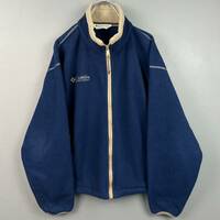 Wm200 USA製 90s Columbia コロンビア フリースジャケット ジップアップ ハイネック ロゴ刺繍 ネイビー 紺 メンズ ゆったり