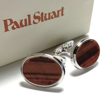 【psc442】新品　Paul Stuart　ポールスチュアート　カフス　カフリンクス　シルバー×ブラウン　茶色　タイガーアイ　天然石　オーバル型