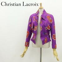 ◆Christian Lacroix クリスチャン ラクロワ 織柄 金釦デザイン ボタンレス ジャケット パープル 40