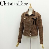 国内正規品◆Christian Dior クリスチャン ディオール ストレッチ トロッター ベロアリボン付 ジャケット ブラウン 44