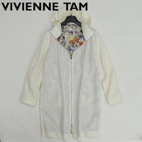 ◆VIVIENNE TAM ヴィヴィアンタム 裏地花柄 フーデッド ジップ コート オフホワイト 1