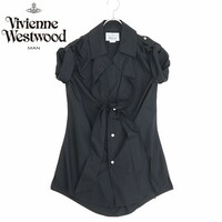 ◆Vivienne Westwood MAN ヴィヴィアンウエストウッド マン ボウタイ風 半袖 デザイン シャツ 黒 ブラック SAMPLE