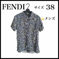 【FENDI】半袖シャツ　38　メンズ　 ネイビーブルー　総柄　フェンディ
