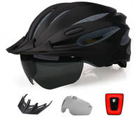 自転車 ヘルメット 大人用 CPSC/CE安全基準認証 充電式 セフティーライト付 57-62cm ゴーグル バイザー付 軽量