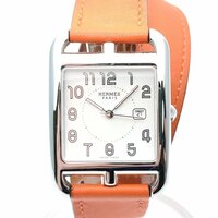 HERMES エルメス CC2.710 ケープコッド ドゥブルトゥール デイト スクエア クォーツ 革ベルト 腕時計 シルバー文字盤