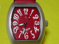 珍品　デザイン　LANCASTER　ITALY　ALUMINIUM　３ATM　腕時計　角型　レッド　