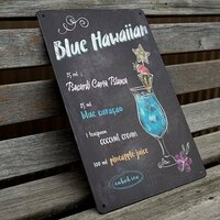 【ブリキ看板】ブルー・ハワイ Blue Hawaii カクテル BAR ガレージ レトロ風 インテリア 店舗 カフェ 壁飾り 20cm×30㎝（送料無料！）