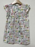 【子供服】ボンポワン ワンピース Bonpoint オリジナル柄ワンピース フレンチスリーブ サイズ4 中古 美品 送料込み