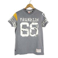 フランクリン&マーシャル FRANKLIN&MARSHALL イタリア製 Tシャツ カットソー 半袖 ヴィンテージ プリント S 杢 グレー マスタード