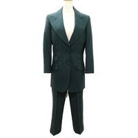 #anc グッチ GUCCI パンツスーツ ツーピース 40 濃緑 シンプル イタリア製 美品 レディース [840623]
