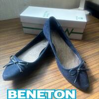 靴 ◆ BENETON ◆ バレエシューズ ローヒール パンプス 37 / 23.5cm ネイビー ◆ ベネトン ◆ レディース シューズ 箱入り