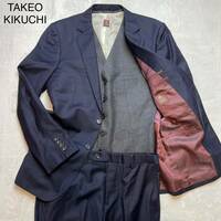 【極上の輝き/XL相当】サイズ3 TAKEO KIKUCHI タケオキクチ CANONICO生地 3P スリーピース セットアップ スーツ イタリア製 ネイビー 紺