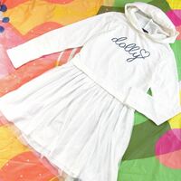 【DOLLY RIBBON】ドッキングワンピース（160cm）オフホワイトパーカー &白チュールスカート/新生活.春物