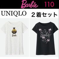 １回着☆UNIQLO×Barbie ロング丈半袖Tシャツ110120130 UT ユニクロ バービー