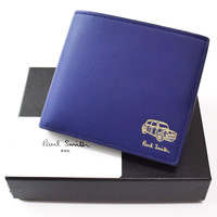 未使用 Paul Smith ポールスミス ミニエンボス レザー 二つ折り財布 ブルー ミニクーパー BPS012-30