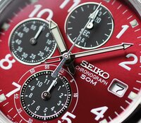 セイコー新品1円 逆輸入 ワインレッドメタリック メーカー正規1年保証 50m防水 純正箱付き 1/20秒クロノグラフ 腕時計 未使用 SEIKO メンズ