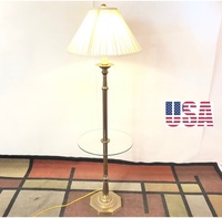 【米軍放出品】フロアスタンド フロアランプ 真鍮製 スタンドライト ガラステーブル付き 照明 インテリア SUN-LITE(240)☆CC21T