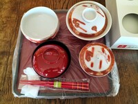 お食い初め食器セット/百日祝いももか祝い/赤金松鶴鶴の柄/赤ちゃんセレモニー和食器陶器