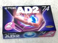 TDK AD2 C74 ハイポジションカセットテープ2本パック未使用保管品。