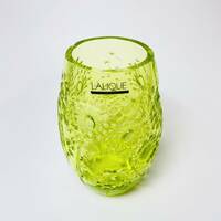 ラリック LALIQUE ブコリック ガラス花瓶 グリーン タンポポ クリスタルフラワーベース