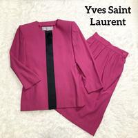 Yves Saint Laurent　セットアップ　ノーカラー　ピンク　YSL　スーツ　イヴ　サン　ローラン　M　極美品