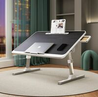 畳テーブル、ベッドテーブル、折り畳み式、高さ角度調節可能、60cm×40cmサイズ、黒木目
