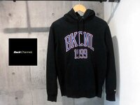 BACKCHANNEL バックチャンネル BKCNL 1999プリント スウェット パーカーS/カレッジロゴ プルオーバー フーディ/黒 ブラック/日本製