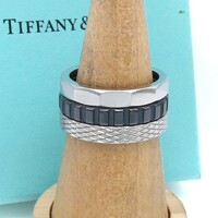 極希少 美品 Tiffany&Co. ティファニー パロマ キャリパー ３連 メンズ ユニオン リング 24.5号 指輪 ブラック チタン シルバー HH312