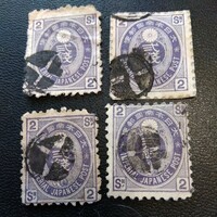 旧小判切手2銭４枚。白抜き十字印あります。ヒンジあり。