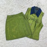 【希少デザイン】 FENDI フェンディ ベスト スカート セットアップ グリーン 42 M相当 Y2K 光沢感 ラップスカート