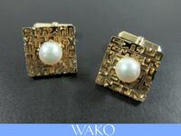 【WAKO】K14YG 6.7mm ラウンド アコヤ真珠 デザイン イエローゴールド カフス 10.6g 和光 ケース付　J167