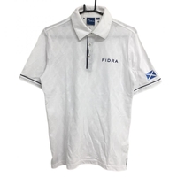 【美品】フィドラ 半袖ポロシャツ 白×ネイビー ダイヤ柄織生地 メンズ M/M ゴルフウェア FIDRA