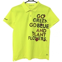 ビバハート 半袖ポロシャツ 蛍光イエロー 一部花柄 吸水速乾 UVカット 紙タグ付 レディース 42 ゴルフウェア VIVA HEART