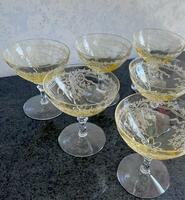 アメリカ老舗高級ガラス　フォストリア　ジューン　トパーズ　シャンパングラス　６客　クリスタルガラス　エッチングガラス　