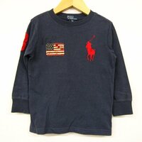 ポロバイラルフローレン 長袖Tシャツ ビッグポニーロゴ 星条旗 キッズ 男の子用 100サイズ ネイビー Polo by Ralph Lauren