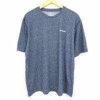 XL/古着 コロンビア Columbia 半袖 ブランド Tシャツ メンズ ワンポイントロゴ クルーネック 紺 ネイビー 霜降り 23aug19 中古