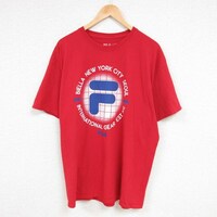 XL/古着 フィラ FILA 半袖 ブランド Tシャツ メンズ ビッグロゴ クルーネック 赤 レッド 23jul28 中古