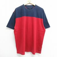 XL/古着 トミーヒルフィガー 半袖 ブランド Tシャツ メンズ ワンポイントロゴ 大きいサイズ ツートンカラー コットン クルーネック 赤