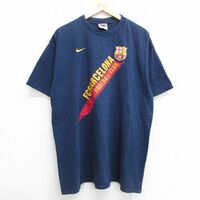 XL/古着 ナイキ NIKE 半袖 ビンテージ Tシャツ メンズ 00s ワンポイントロゴ FCバルセロナ フットボール ロング丈 大きいサイズ コット