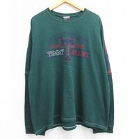 XL/古着 トミーヒルフィガー トミージーンズ 長袖 ブランド Tシャツ メンズ 90s ビッグロゴ 大きいサイズ クルーネック 緑 グリーン 23