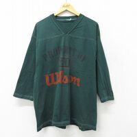 XL/古着 ウィルソン 7分袖 ビンテージ フットボール Tシャツ メンズ 00s ビッグロゴ Vネック 緑 グリーン 23sep08 中古 7分丈 七分丈