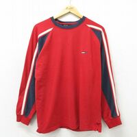 XL/古着 トミーヒルフィガー トミージーンズ 半袖 ブランド Tシャツ メンズ 90s ワンポイントロゴ コットン クルーネック 赤 レッド 23
