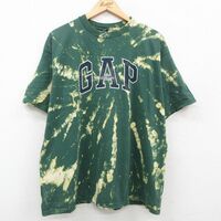 XL/古着 ギャップ GAP 半袖 ビンテージ Tシャツ メンズ 00s ビッグロゴ 大きいサイズ コットン クルーネック 緑 グリーン ブリーチ加工