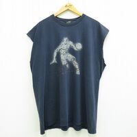 XL/古着 AND1 ビンテージ ノースリーブ Tシャツ メンズ 90s バスケットボール 大きいサイズ コットン クルーネック 紺 ネイビー spe 23