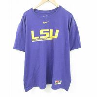 XL/古着 ナイキ NIKE 半袖 Tシャツ メンズ LSU フットボール 大きいサイズ コットン クルーネック 紫 パープル 23aug16 中古