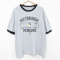 XL/古着 リーボック REEBOK 半袖 ブランド Tシャツ メンズ NHL ピッツバーグペンギンズ 大きいサイズ クルーネック グレー リンガー 霜
