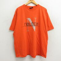 XL/古着 ノーティカ 半袖 ビンテージ ブランド Tシャツ メンズ 90s ビッグロゴ 大きいサイズ コットン クルーネック オレンジ 23aug22