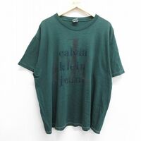 XL/古着 カルバンクライン 半袖 ビンテージ Tシャツ メンズ 90s ジーンズ ビッグロゴ 刺繍 大きいサイズ コットン クルーネック 濃緑